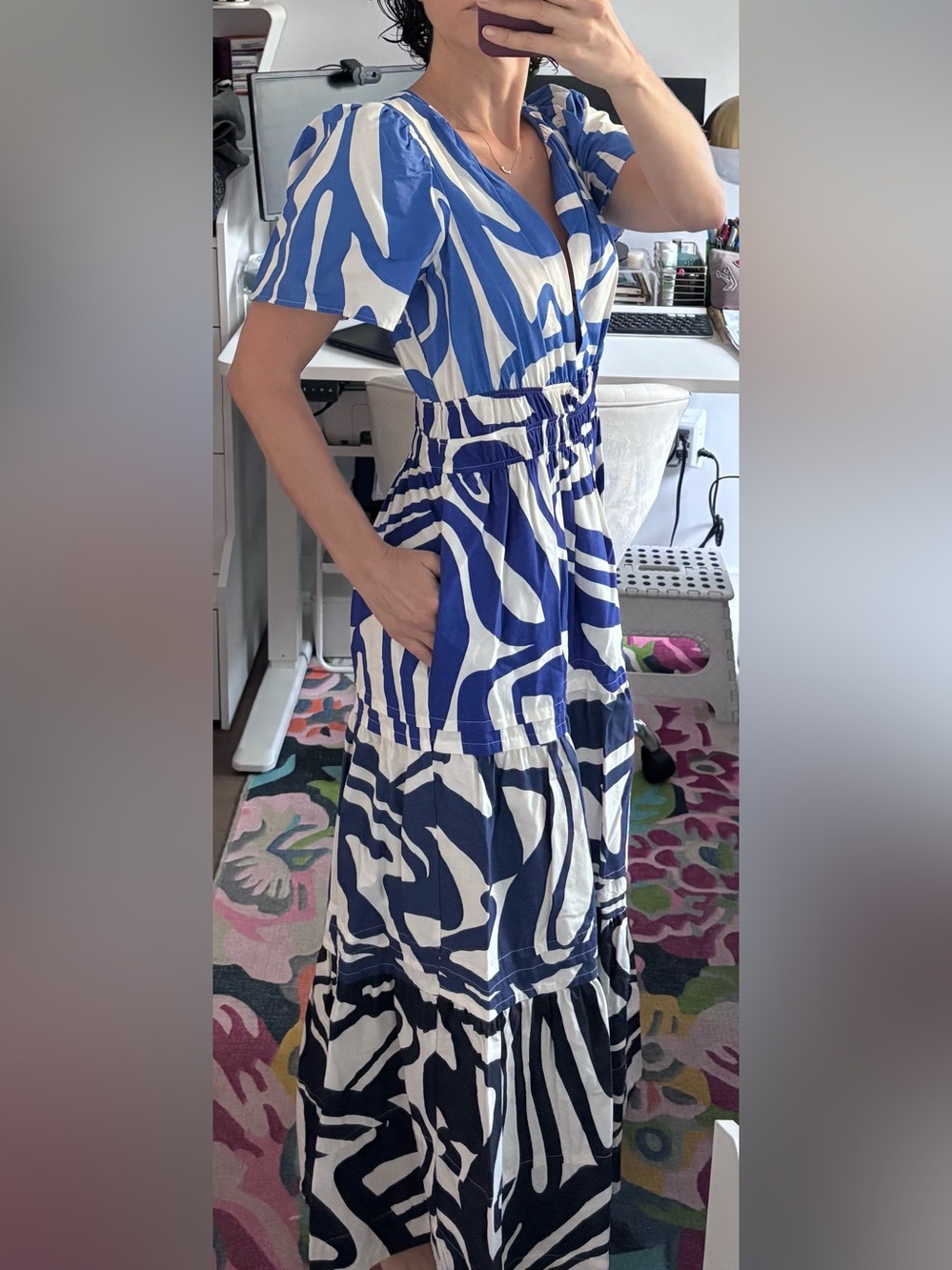 Anthropologie Blue and White Abstract Midi Dress - Picture 2 of 5